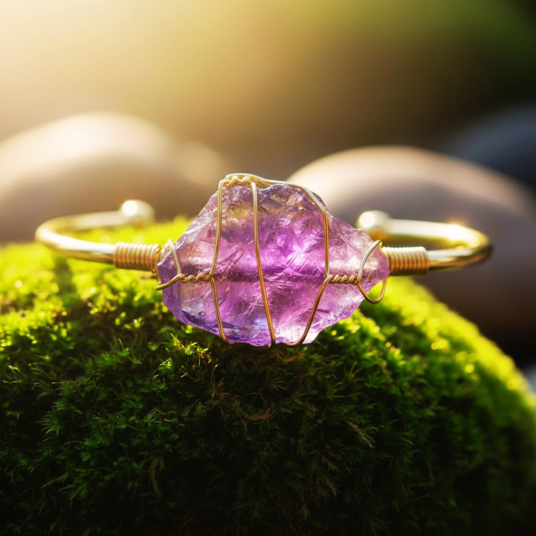 Raw Crystal Wire-Wrapped Cuff Bracelet