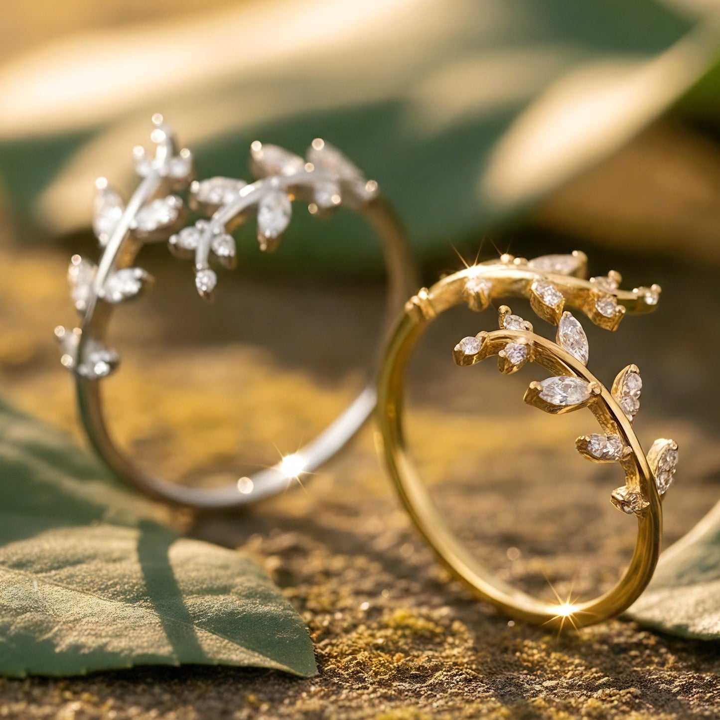 Crystal Leaf Vine Ring