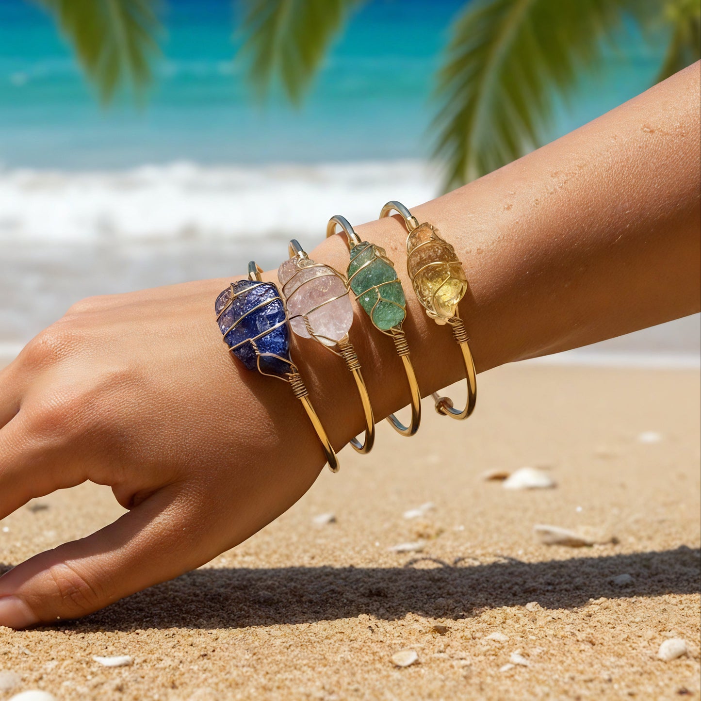 Raw Crystal Wire-Wrapped Cuff Bracelet