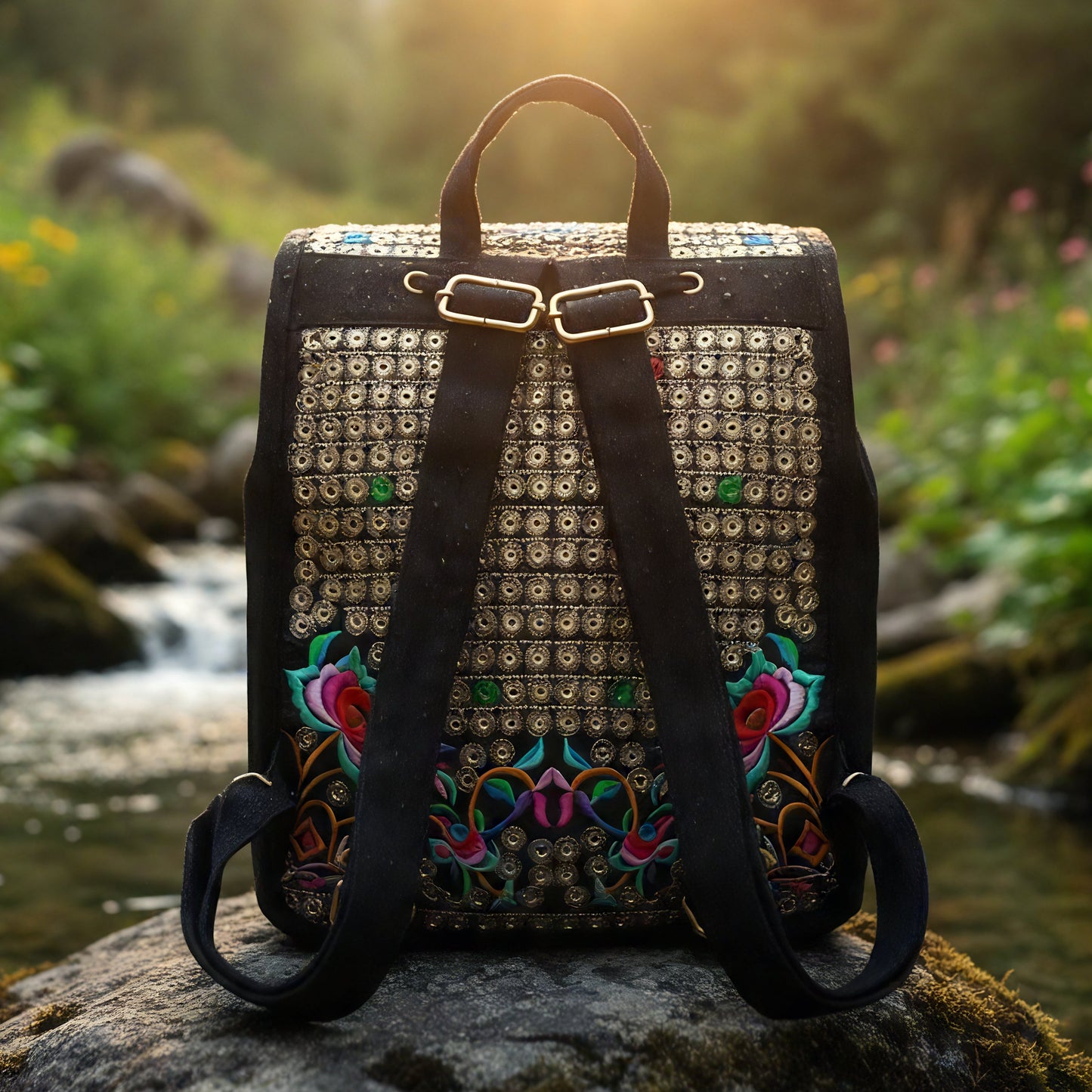 Ethereal Bloom Embroidery Backpack