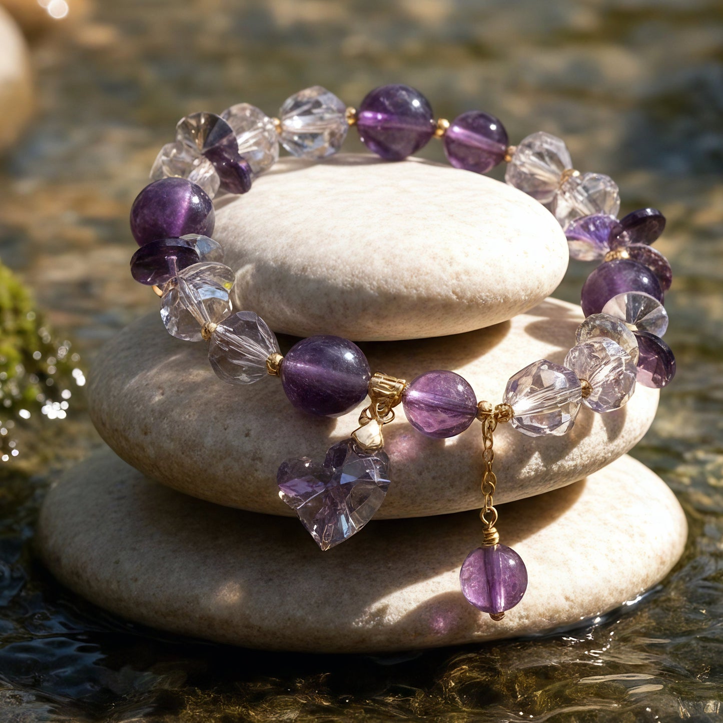 Amethyst Heart Charm Bracelet