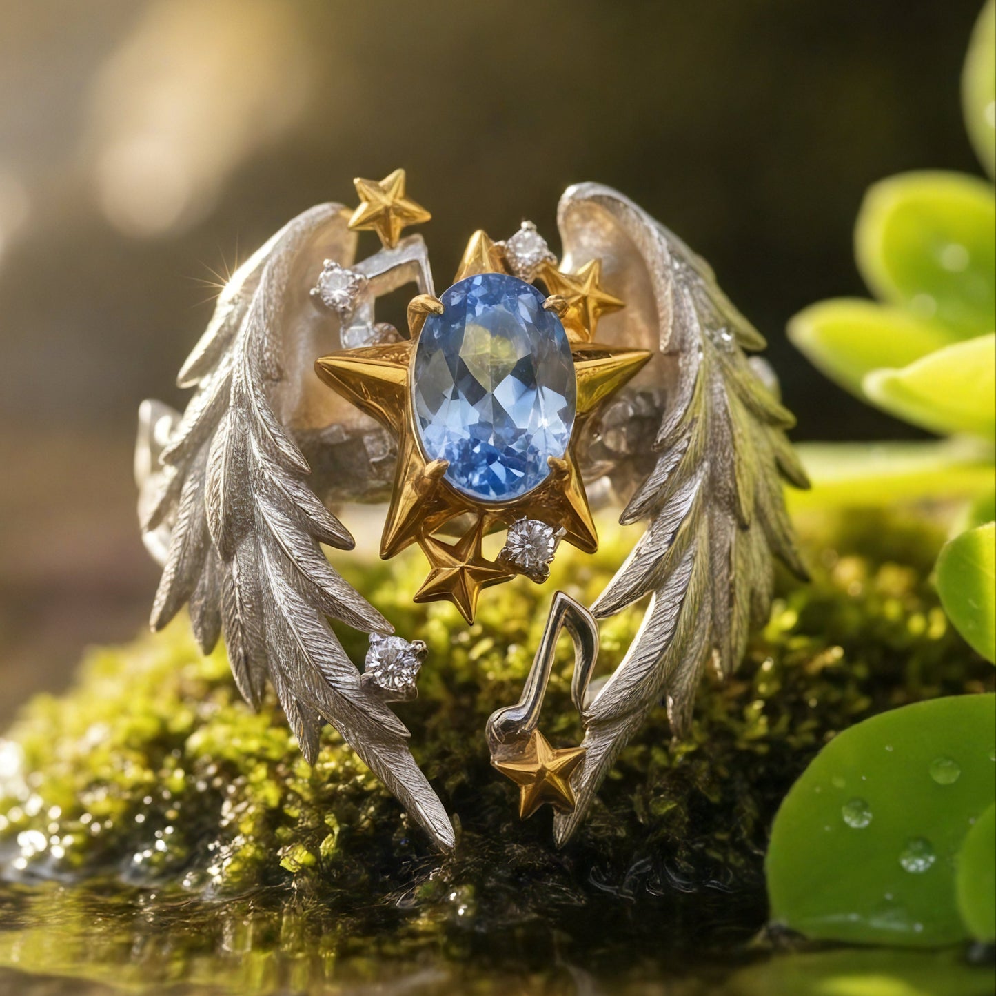Angel Wings Sapphire Star Ring