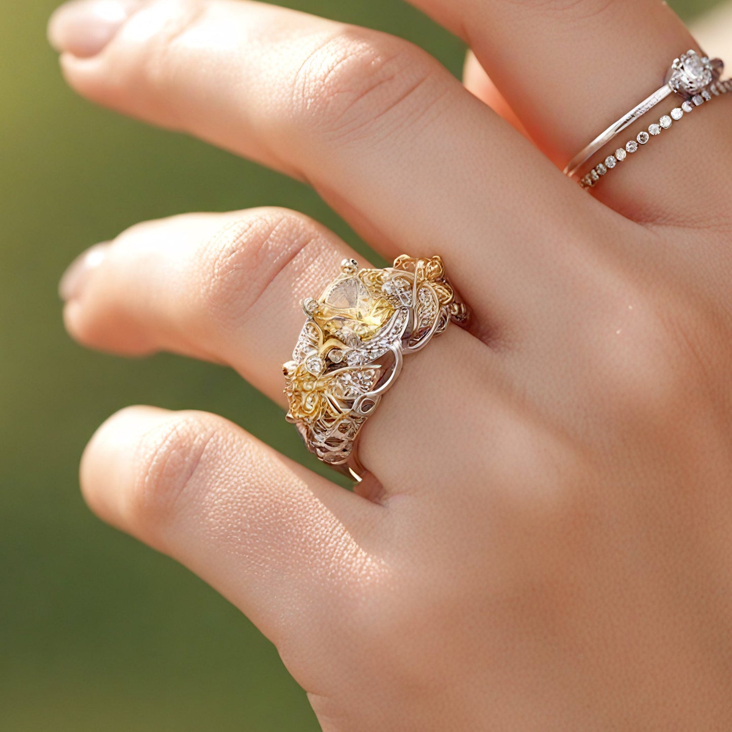 Yellow Zircon Butterfly Ring