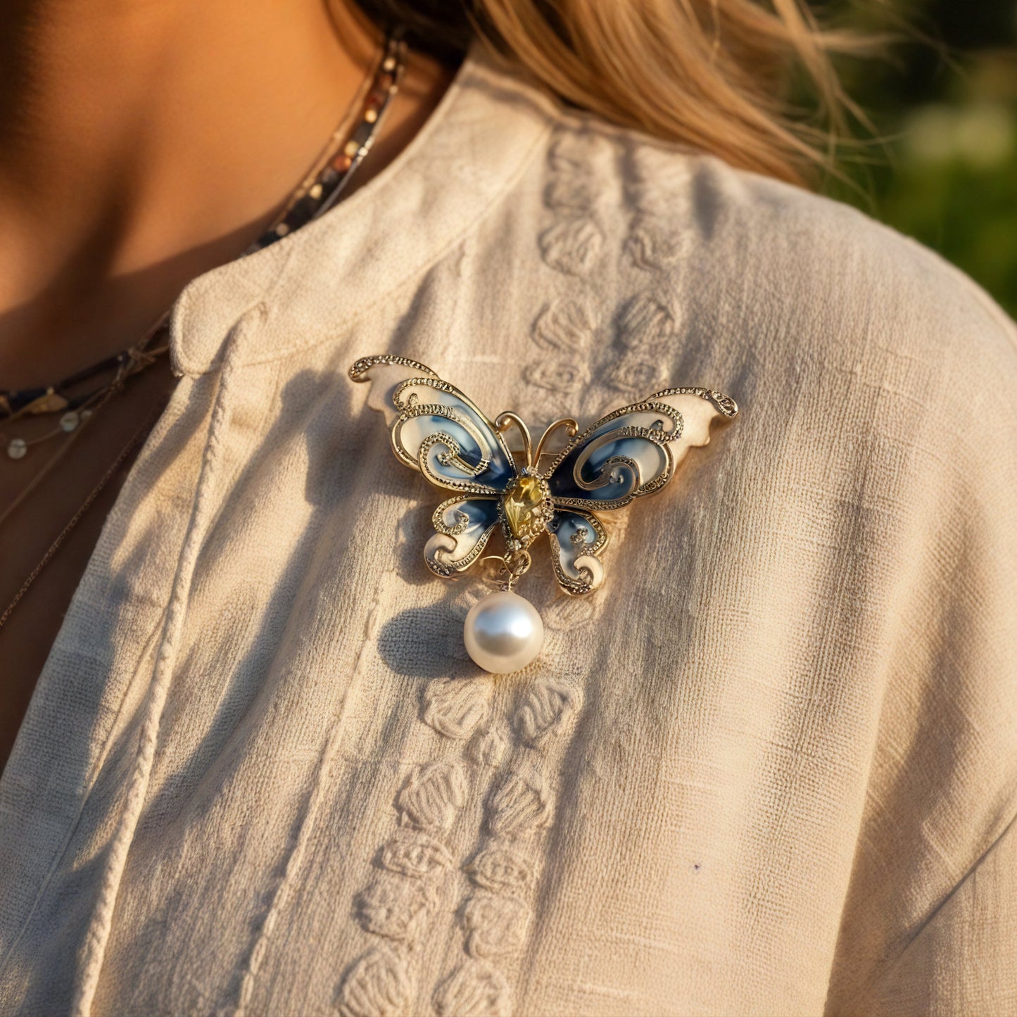 Enchanted Butterfly Pearl Brooch