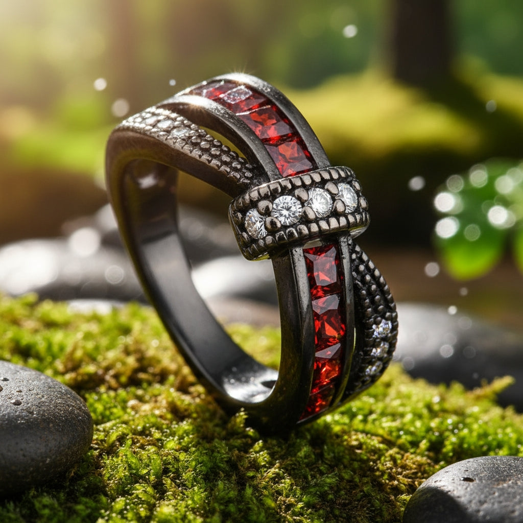 Black Crystal Infinity Band Ring