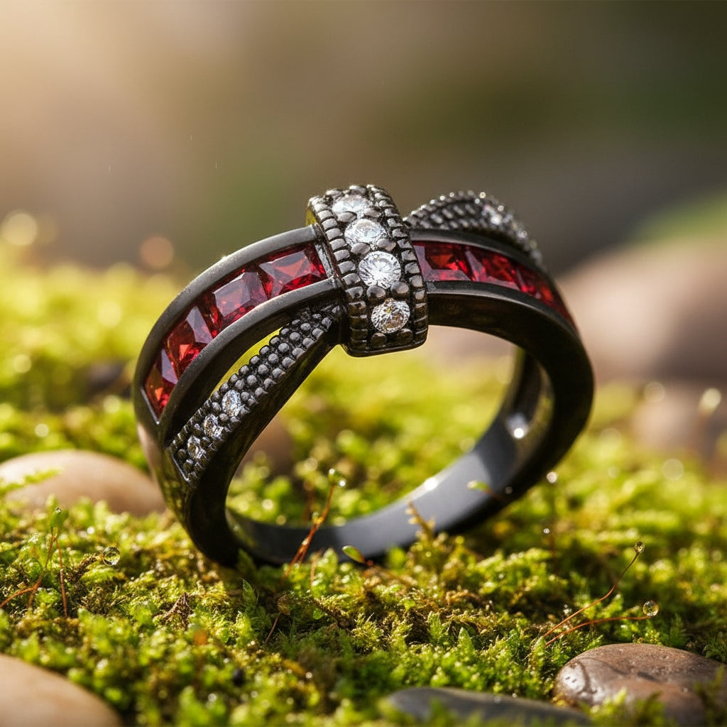 Black Crystal Infinity Band Ring