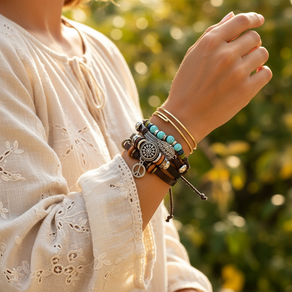 Boho Spirit Dreamcatcher Leather Bracelet