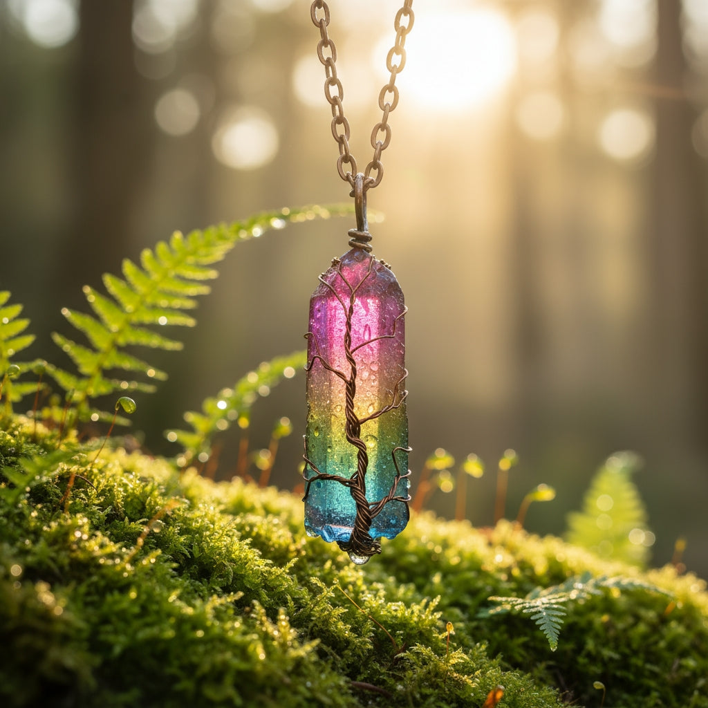 Tree of Life Multicolor Healing Crystal Quartz Pendant