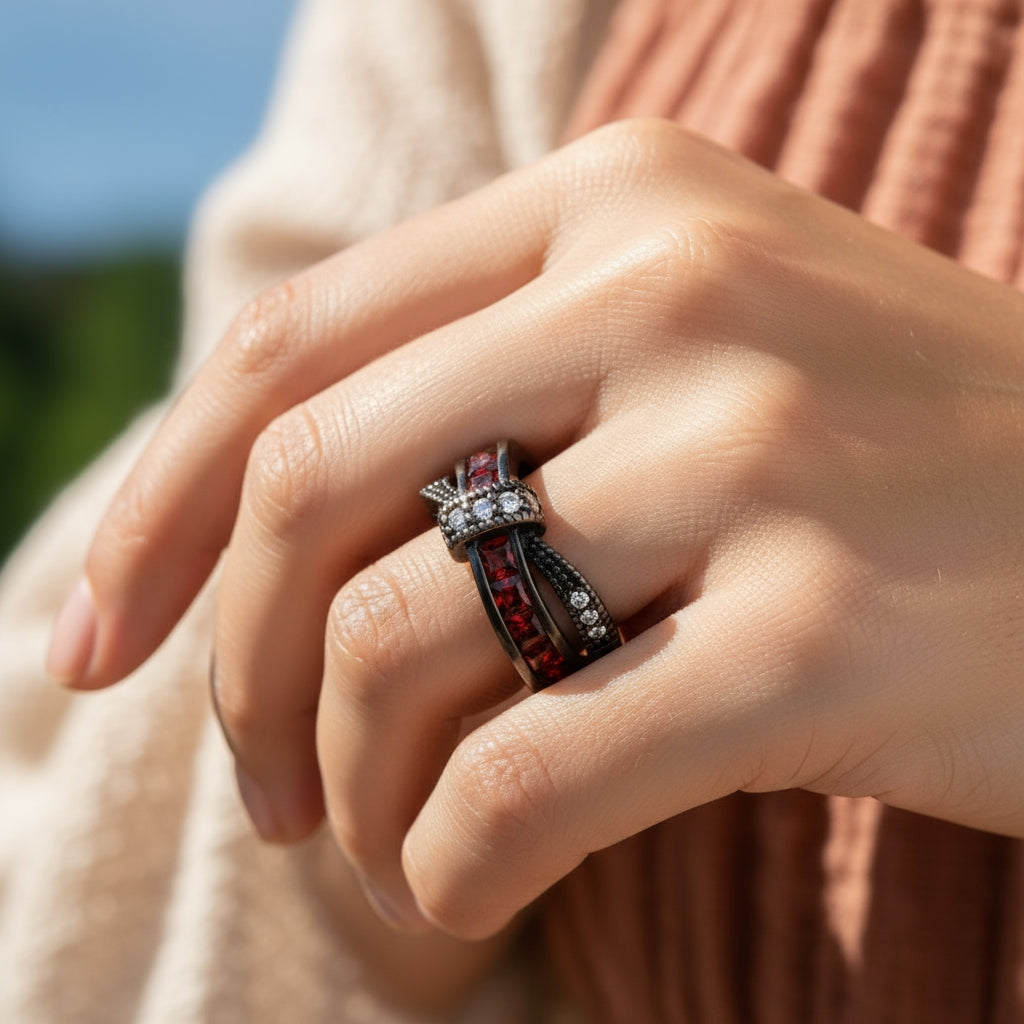 Black Crystal Infinity Band Ring