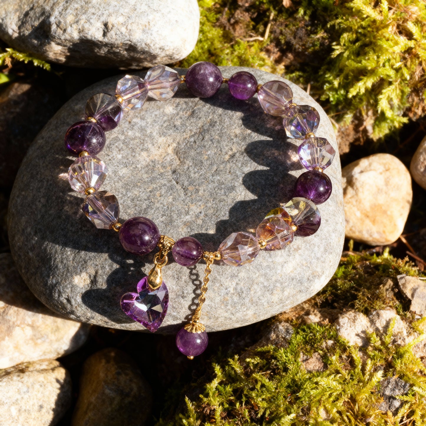 Amethyst Heart Charm Bracelet