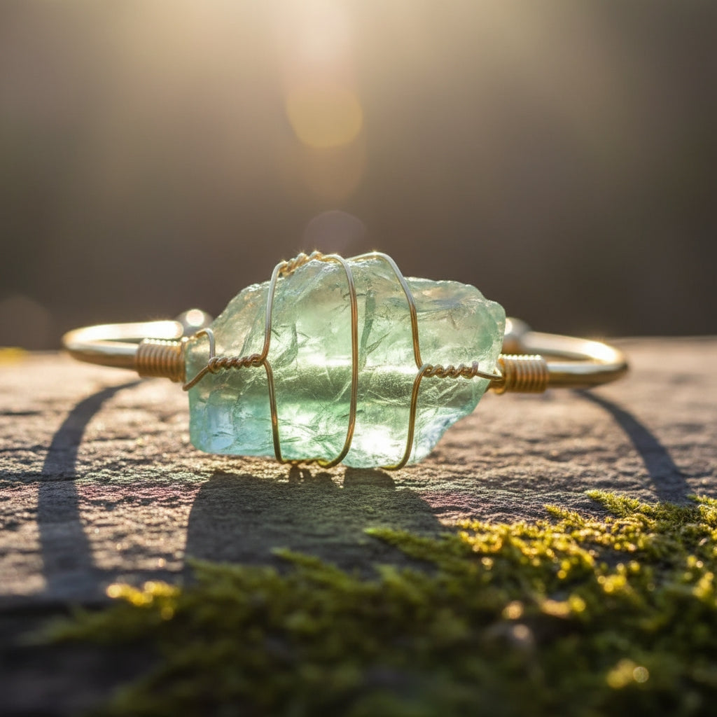 Raw Crystal Wire-Wrapped Cuff Bracelet