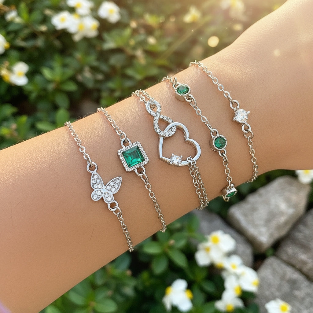 Boho Charm 5 Pcs Crystal Bracelet Set