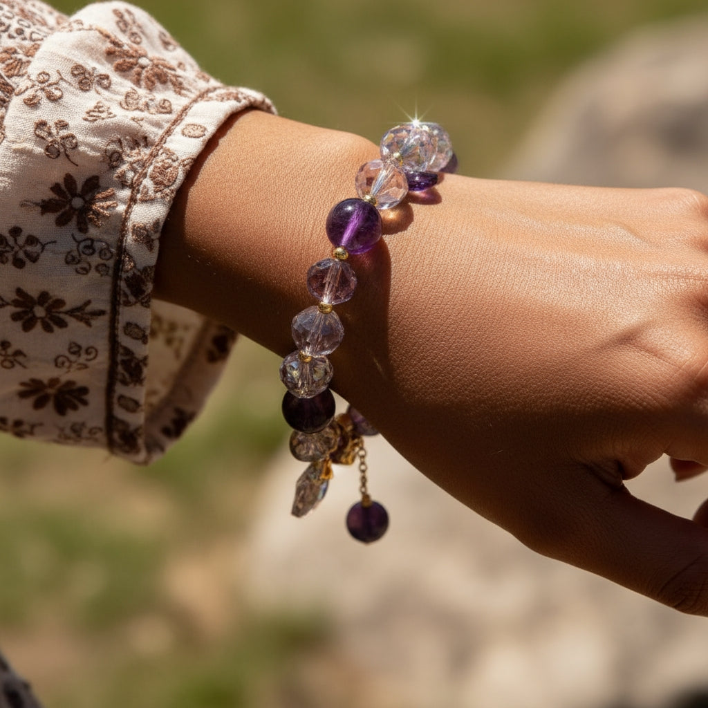 Amethyst Heart Charm Bracelet