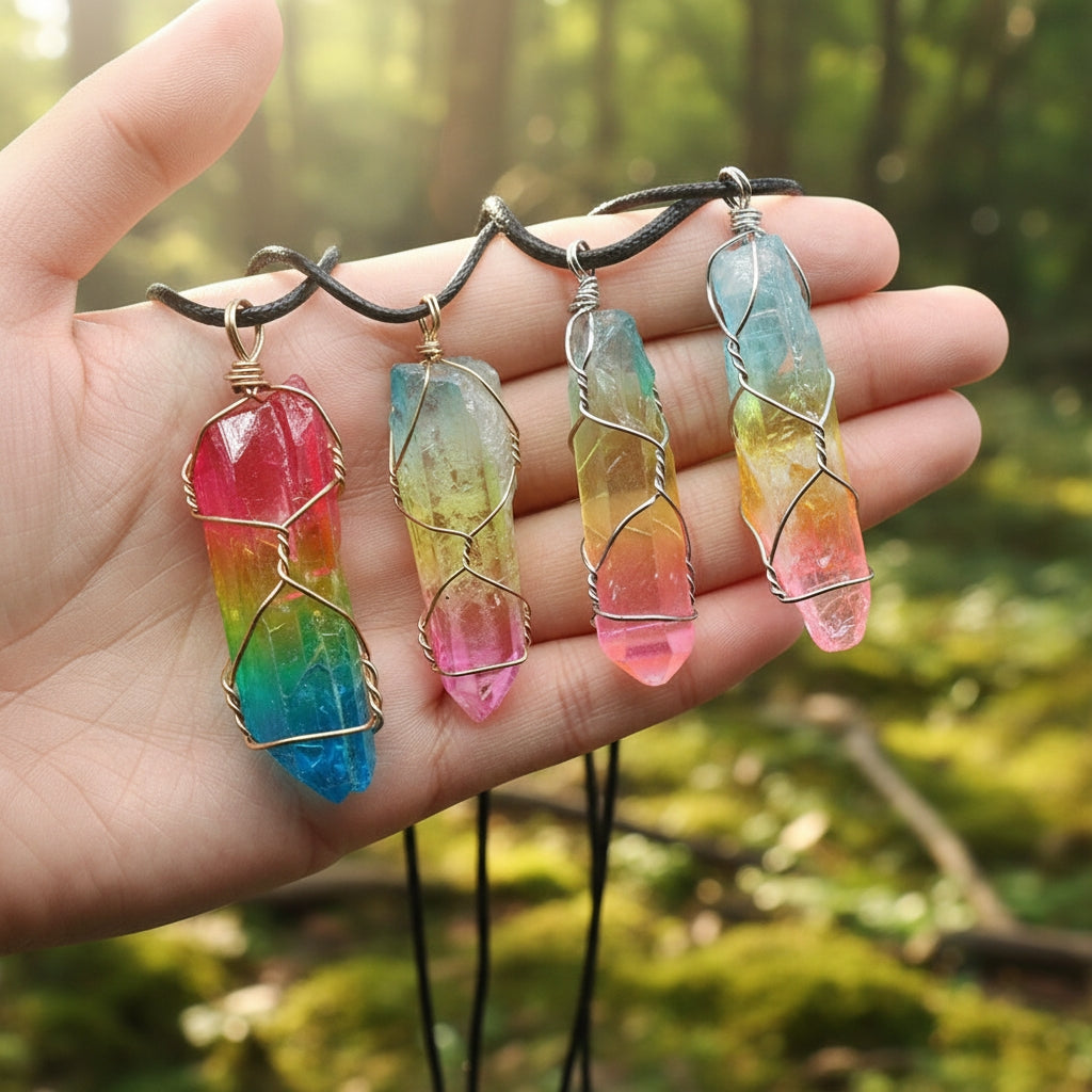 Tree of Life Multicolor Healing Crystal Quartz Pendant