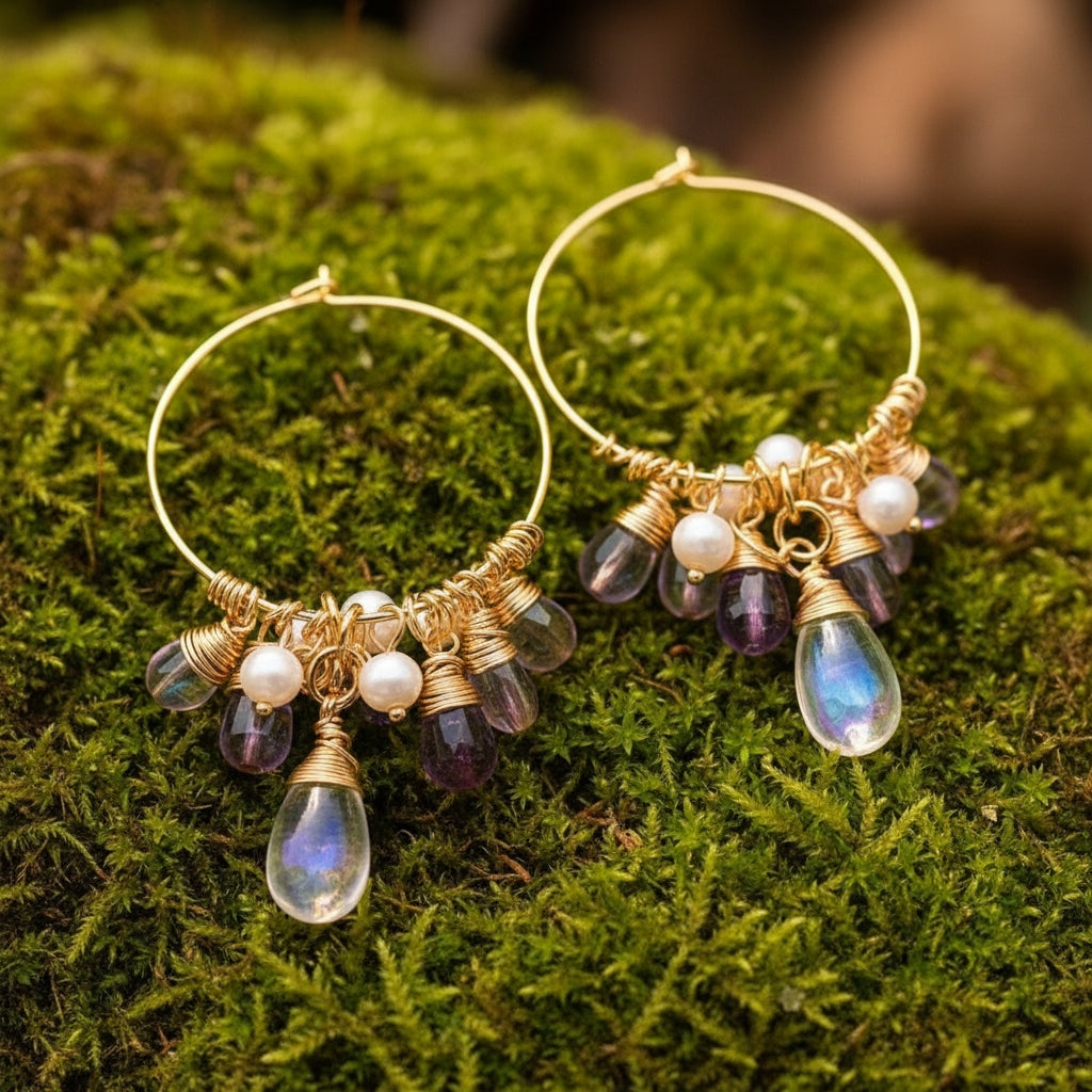 Aurora Pearl Charm Hoop Earrings