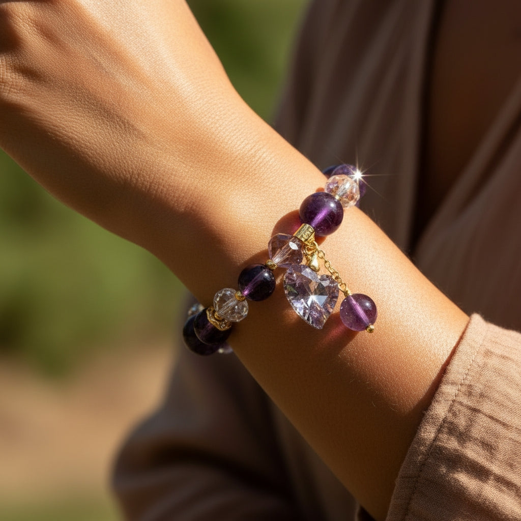 Amethyst Heart Charm Bracelet