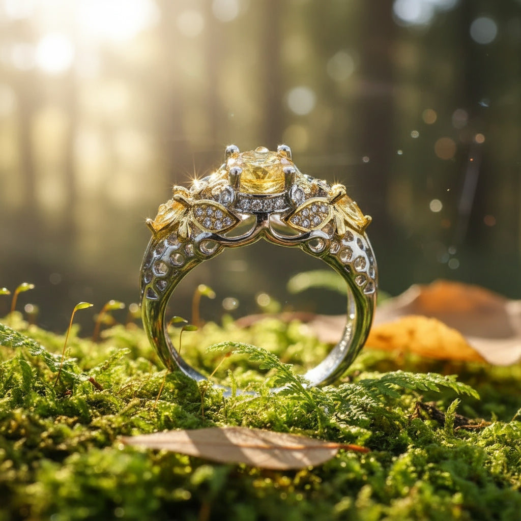 Yellow Zircon Butterfly Ring