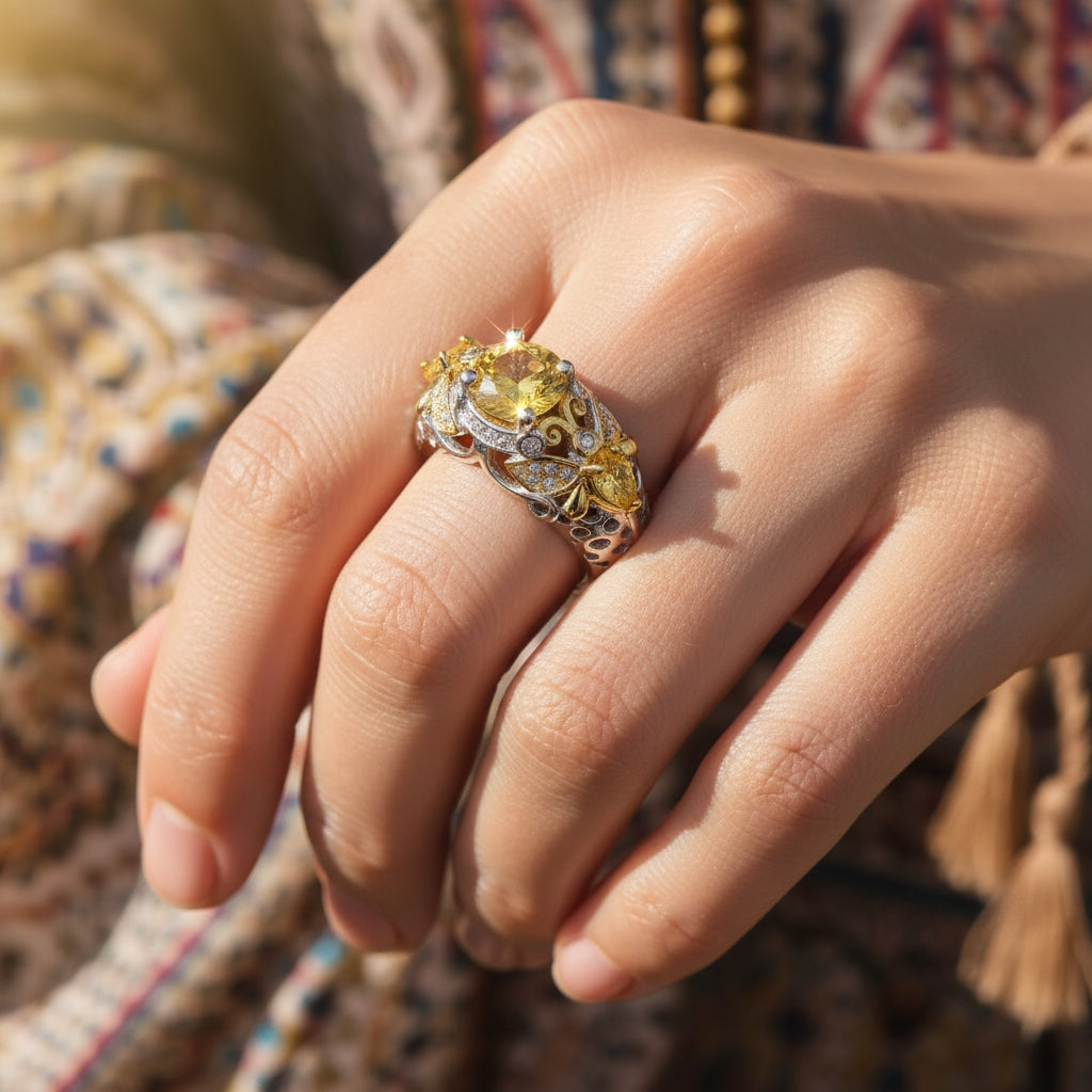 Yellow Zircon Butterfly Ring