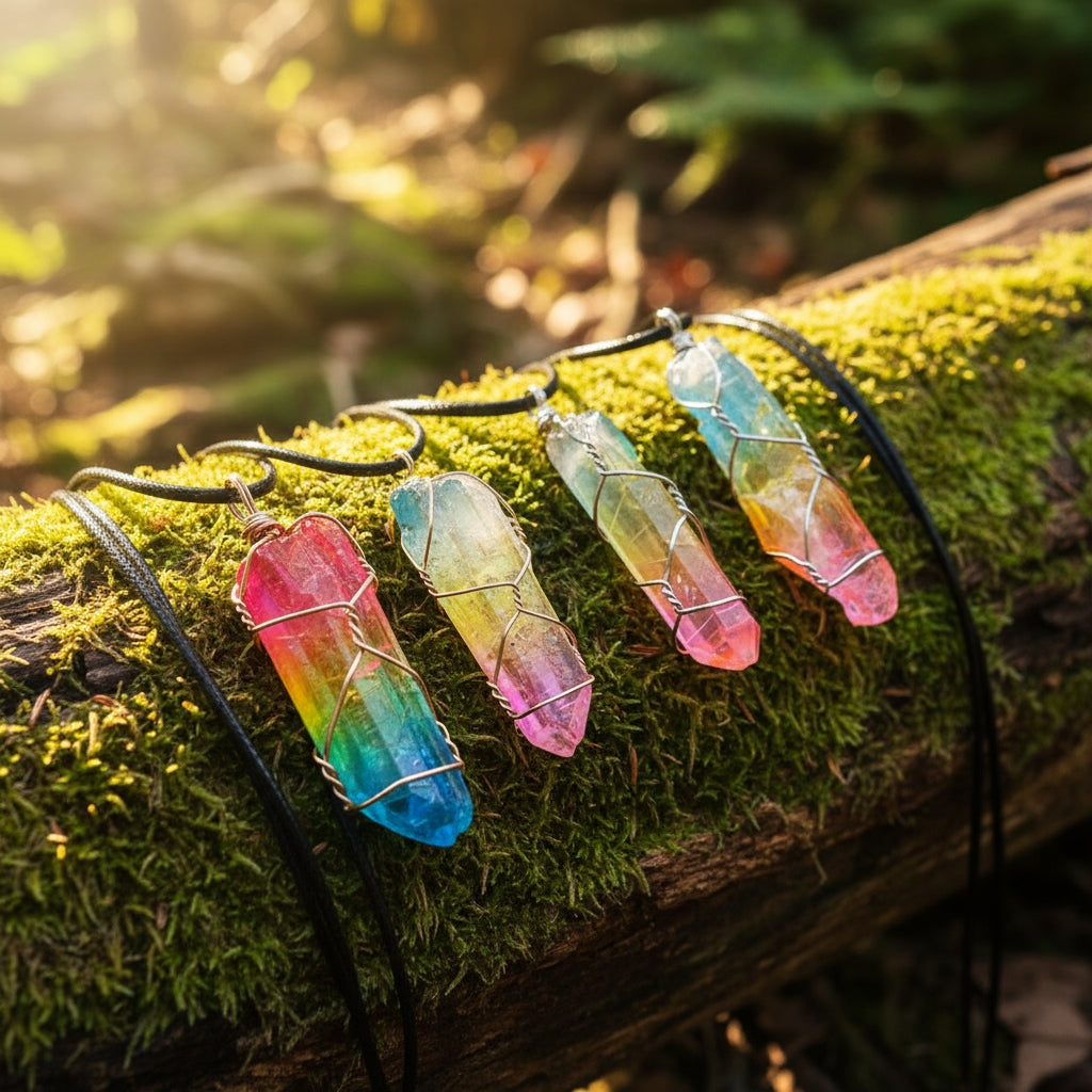 Tree of Life Multicolor Healing Crystal Quartz Pendant
