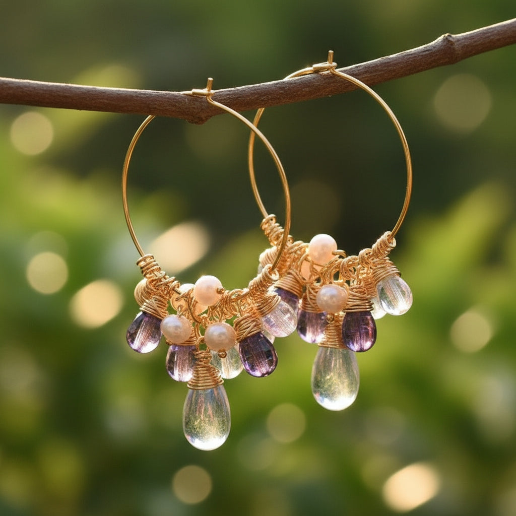 Aurora Pearl Charm Hoop Earrings