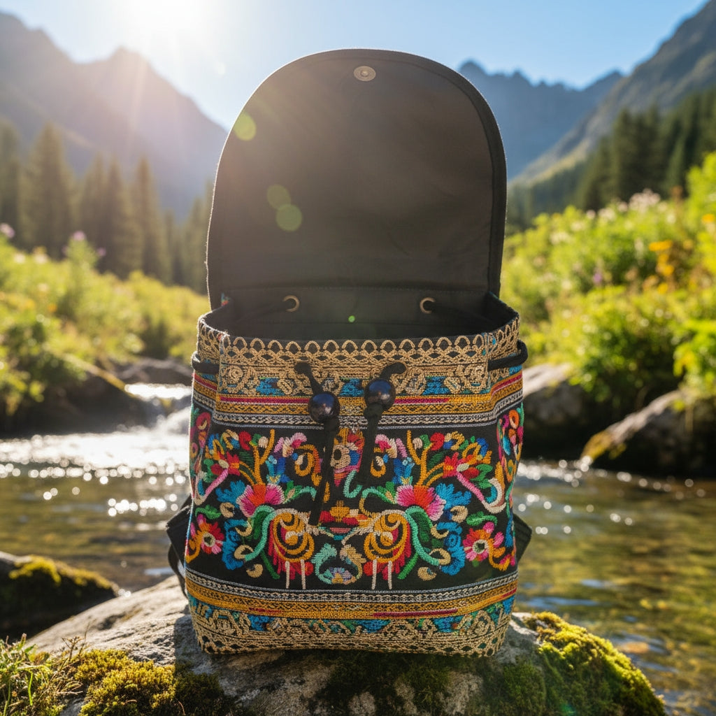 Ethereal Bloom Embroidery Backpack