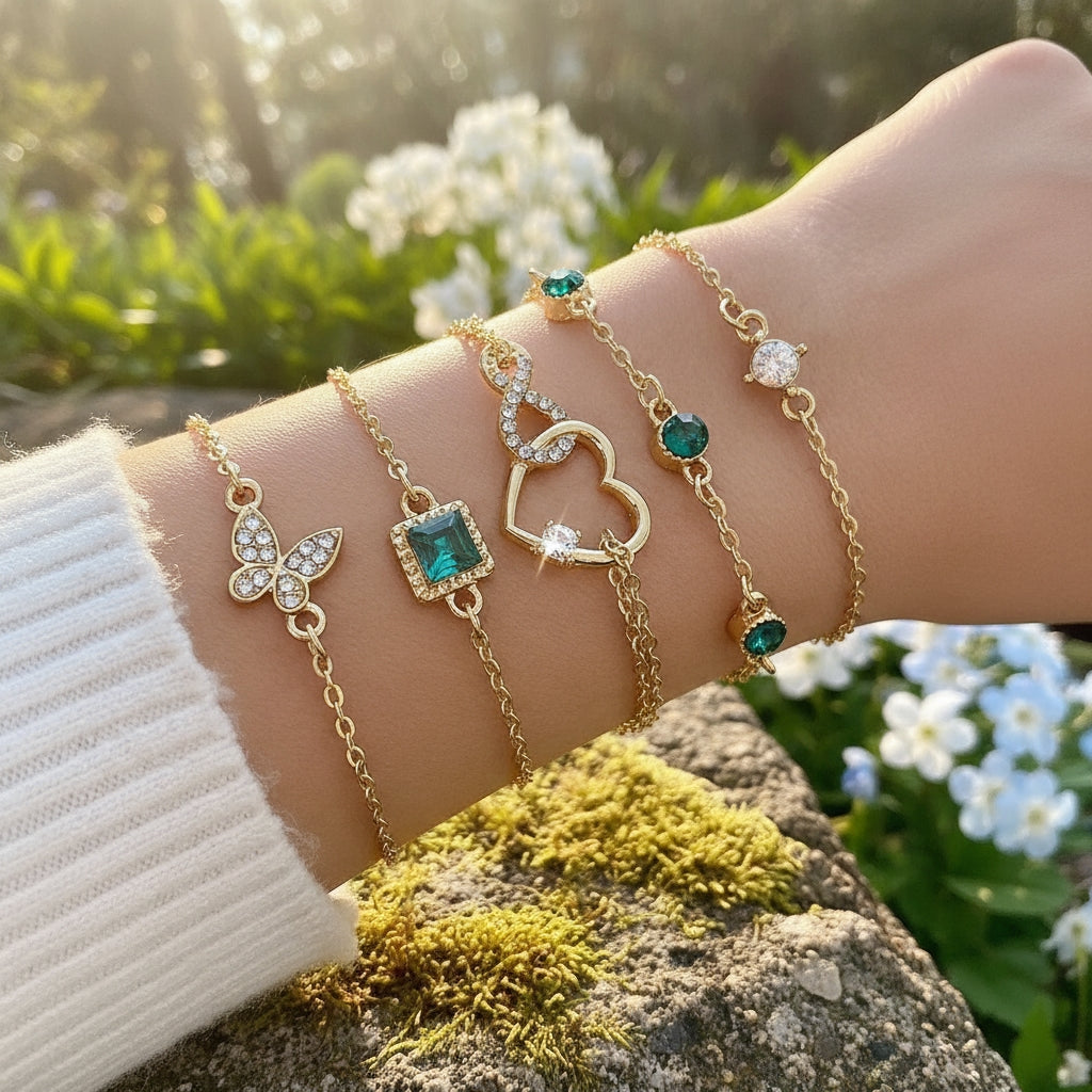 Boho Charm 5 Pcs Crystal Bracelet Set
