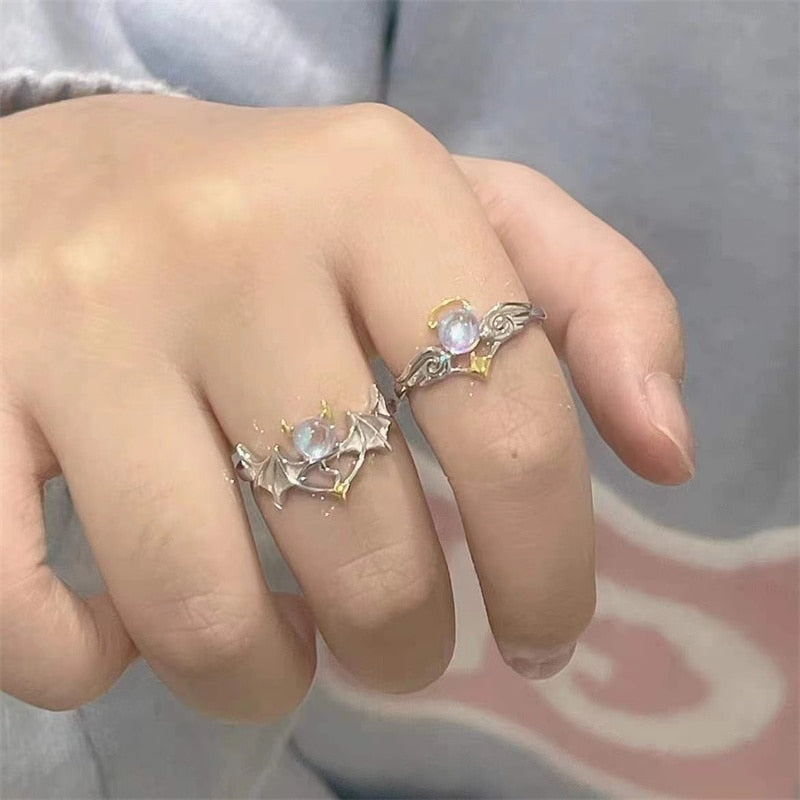 Romantic Angel And Demon Moonstone Ring