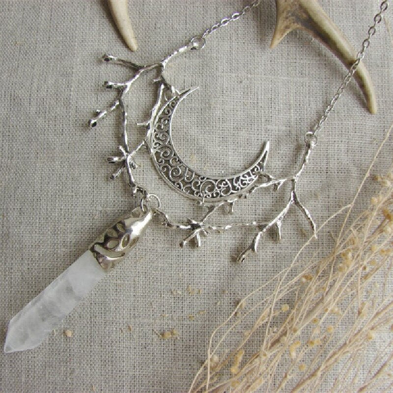 Mystic Moonlight: White Crystal Branch Necklace