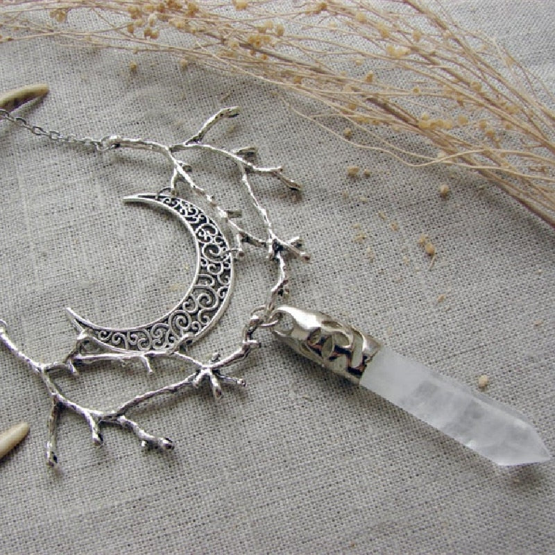 Mystic Moonlight: White Crystal Branch Necklace