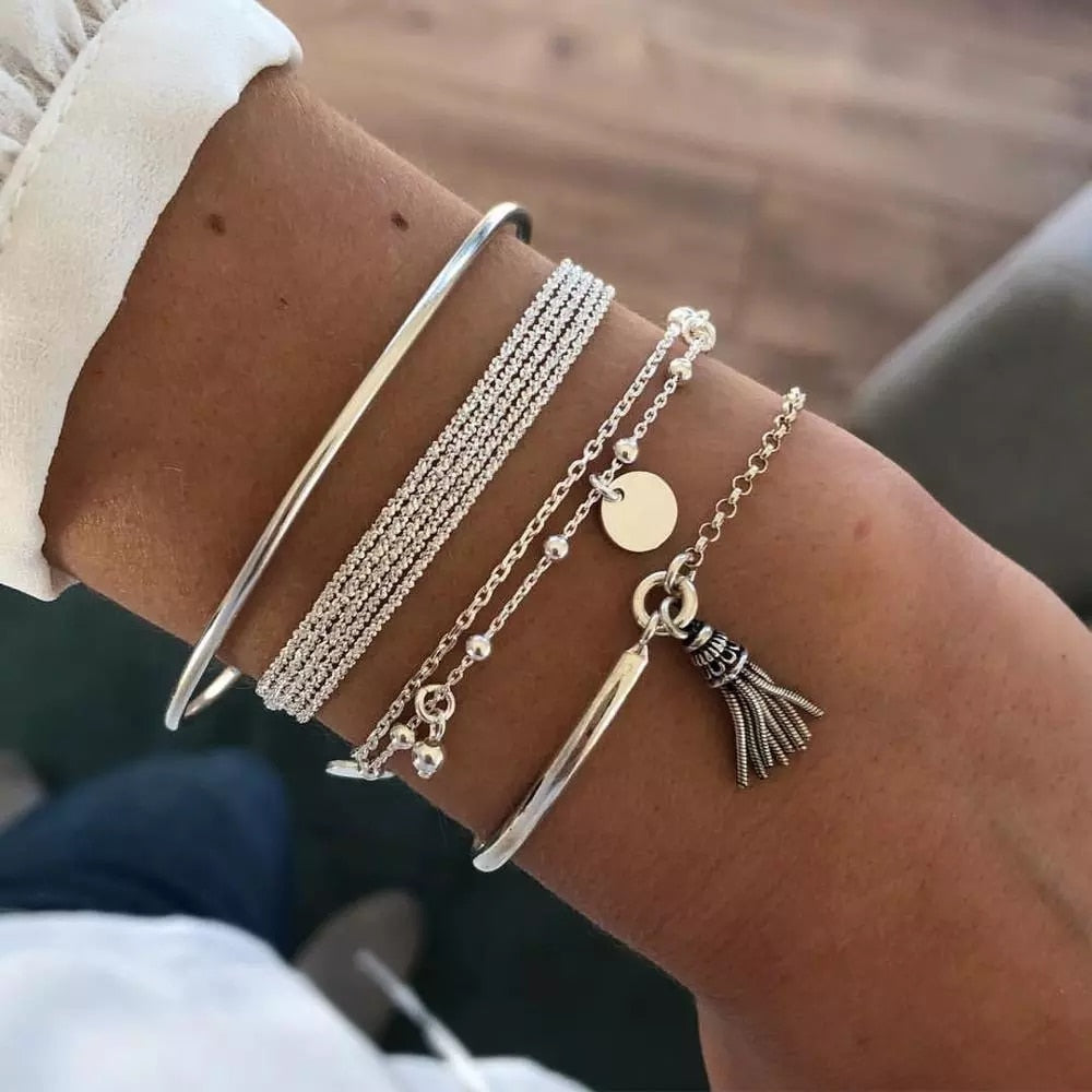 4-Piece Boho Tassel Treasure Bracelet Set