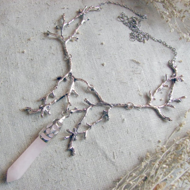 Mystic Moonlight: White Crystal Branch Necklace