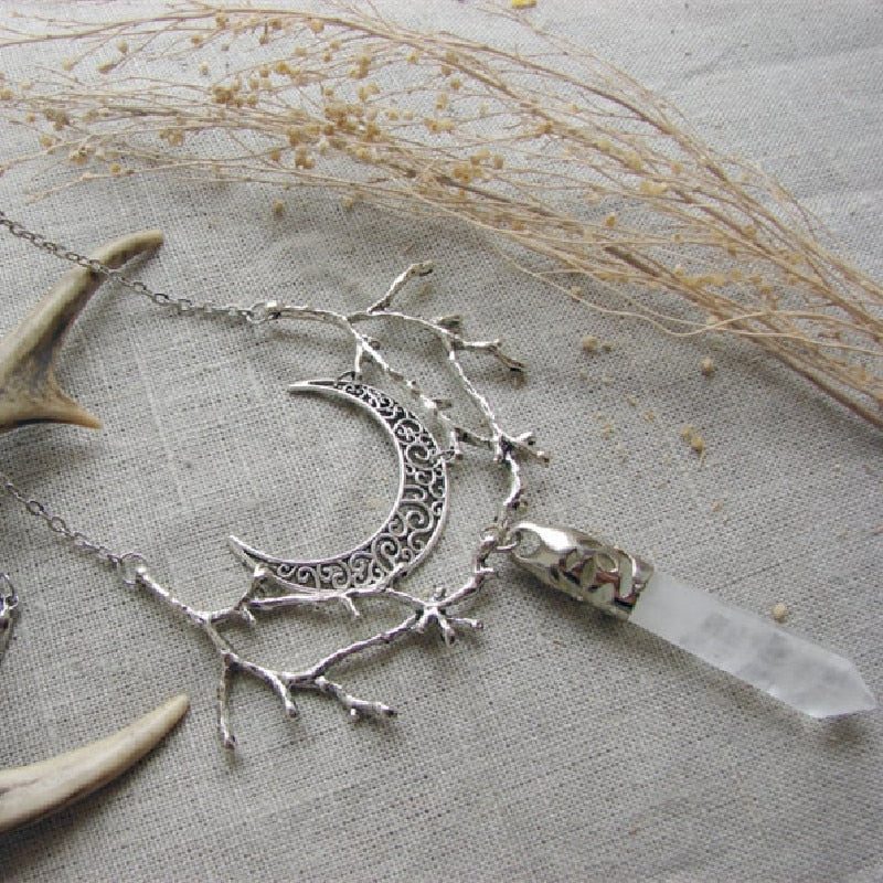 Mystic Moonlight: White Crystal Branch Necklace