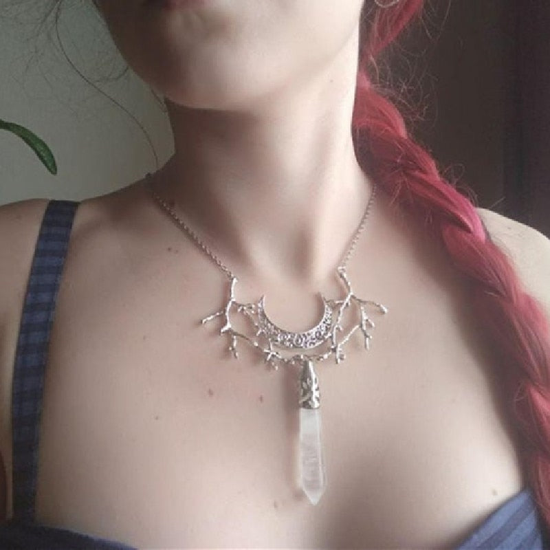 Mystic Moonlight: White Crystal Branch Necklace