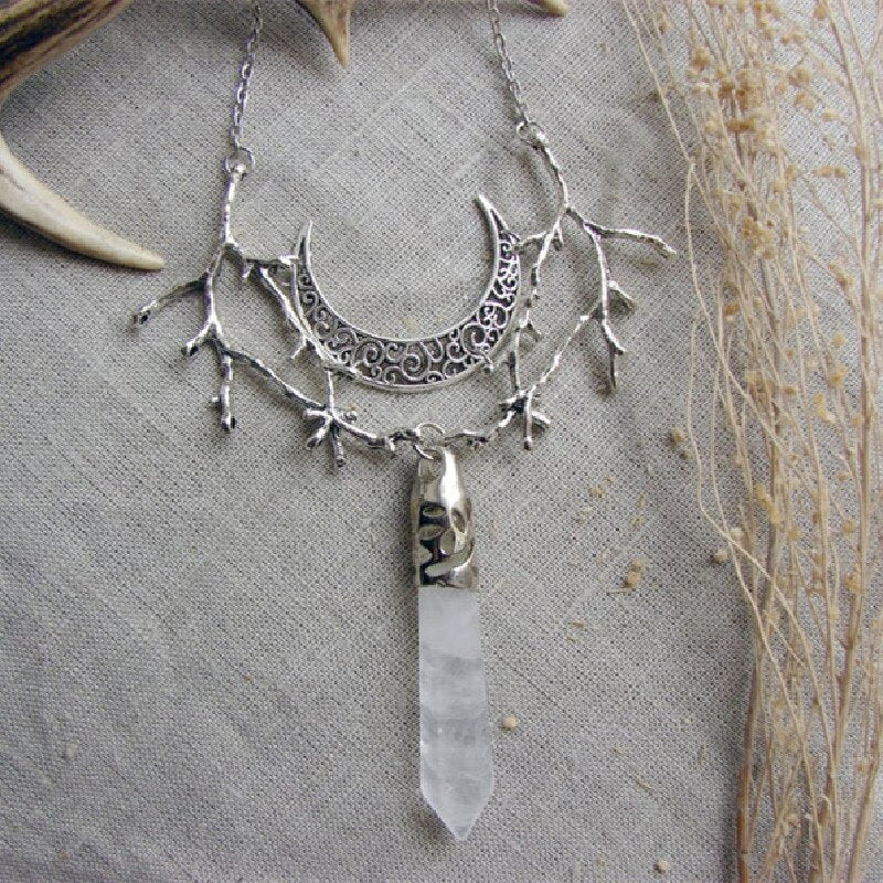 Mystic Moonlight: White Crystal Branch Necklace