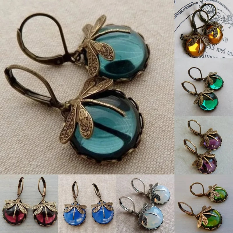 Vintage Moonstone Dragonfly Earrings
