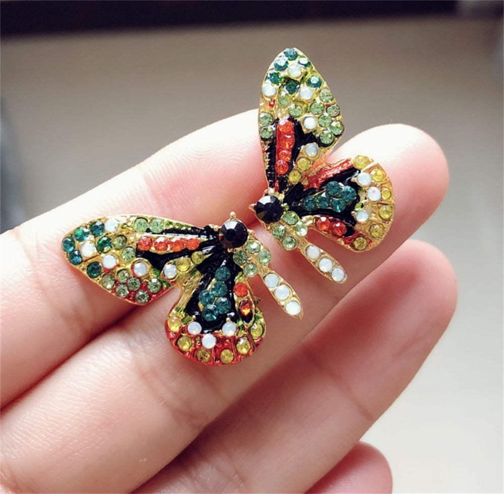 Exquisite Rhinestone Butterfly Stud Earrings