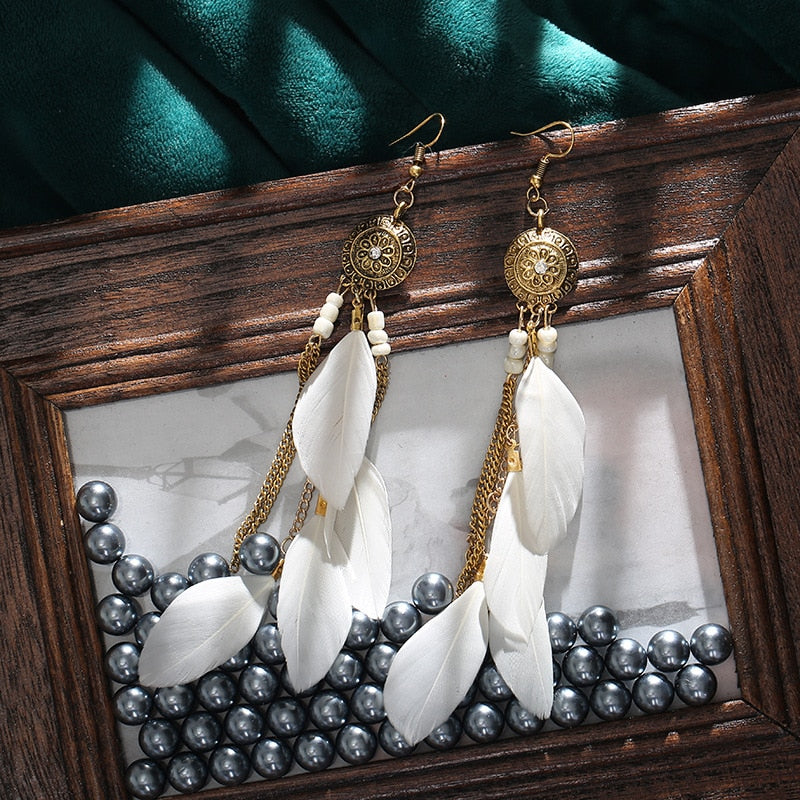 Bohemian Ivory Feather Earrings