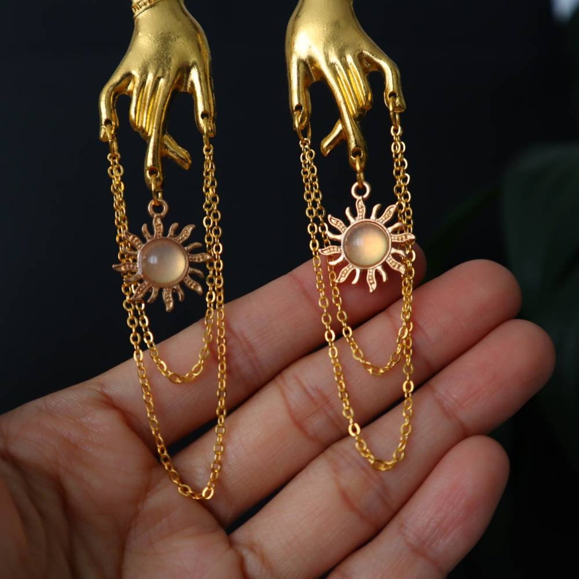 Mystic Sun Hand Chain Earrings