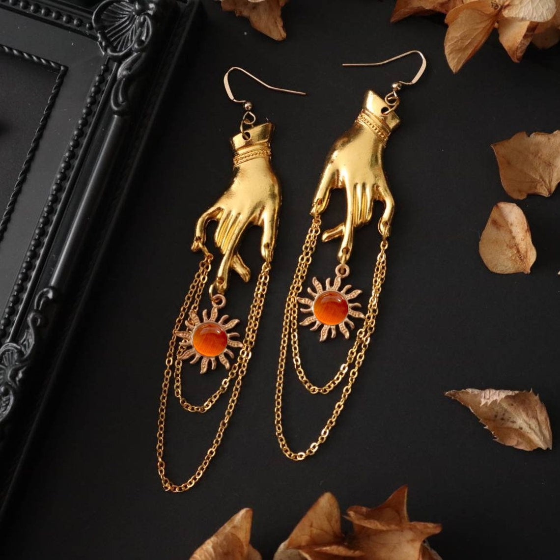 Mystic Sun Hand Chain Earrings