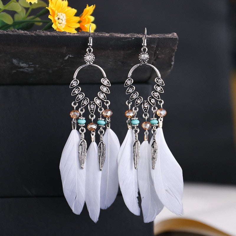 Bohemian Ivory Feather Earrings