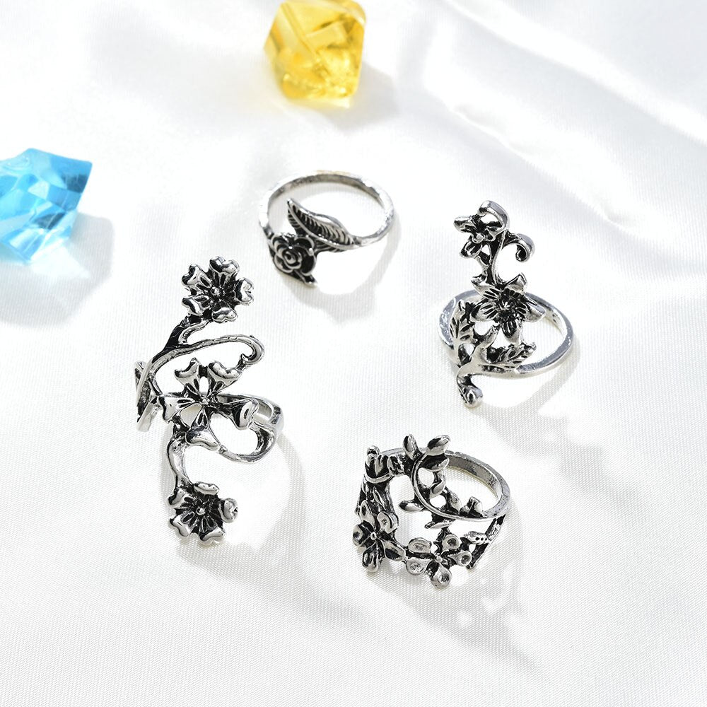 Forest Vine & Flower Ring Set