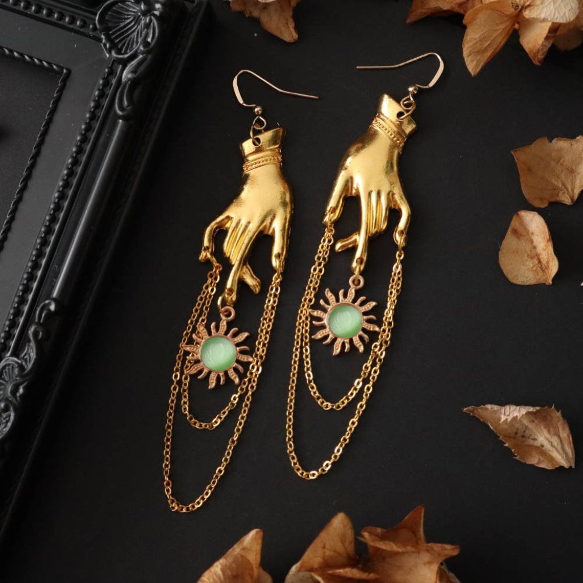 Mystic Sun Hand Chain Earrings