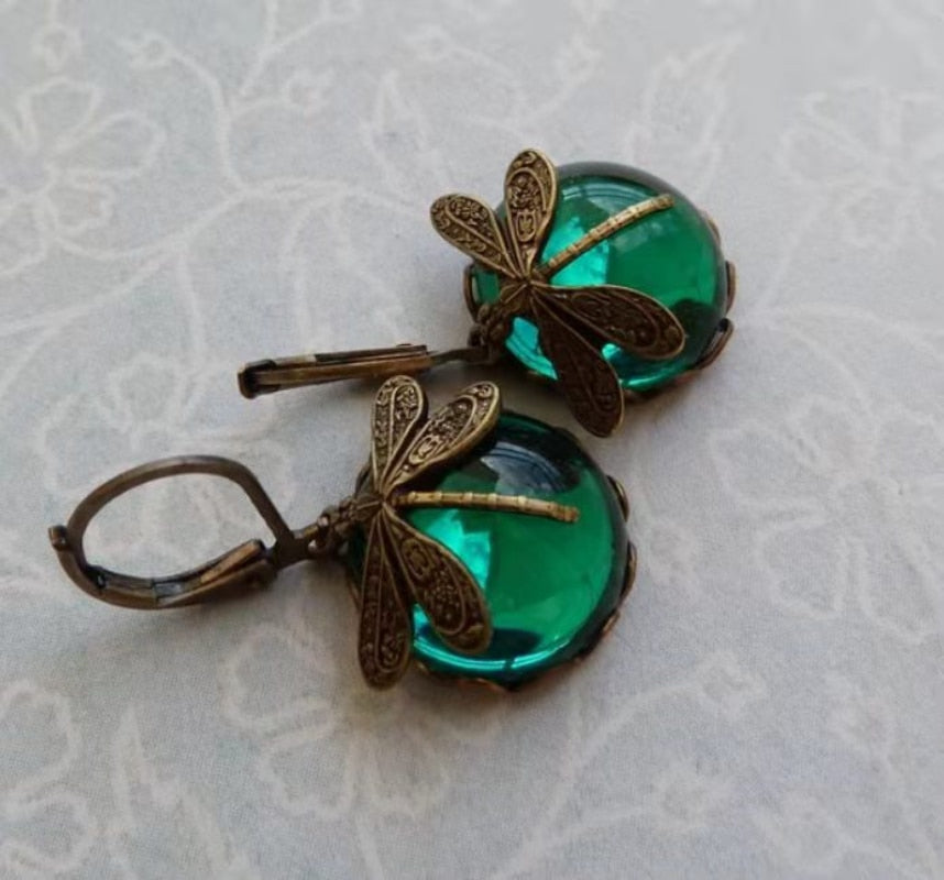 Vintage Moonstone Dragonfly Earrings