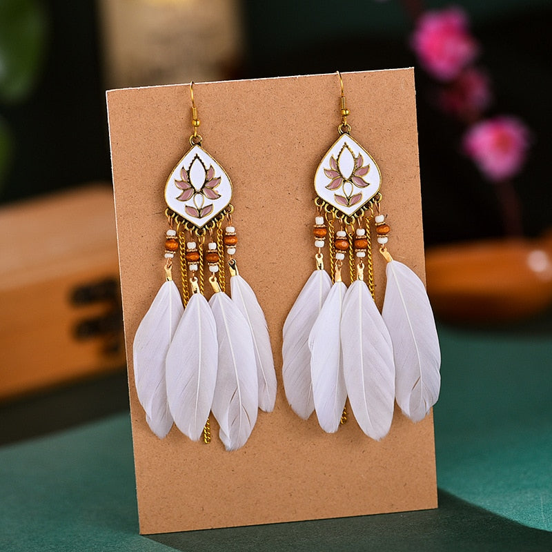 Bohemian Ivory Feather Earrings