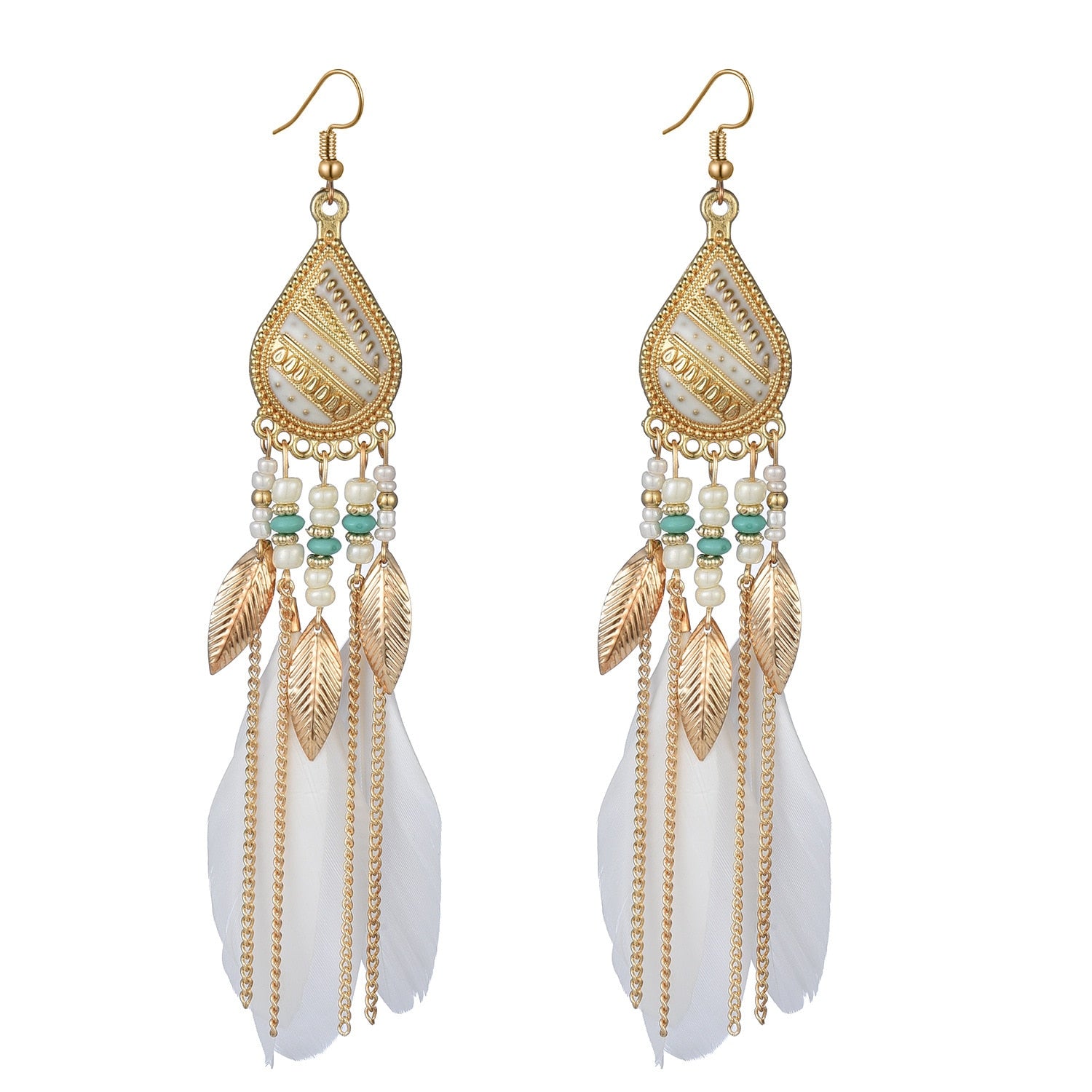 Bohemian Ivory Feather Earrings