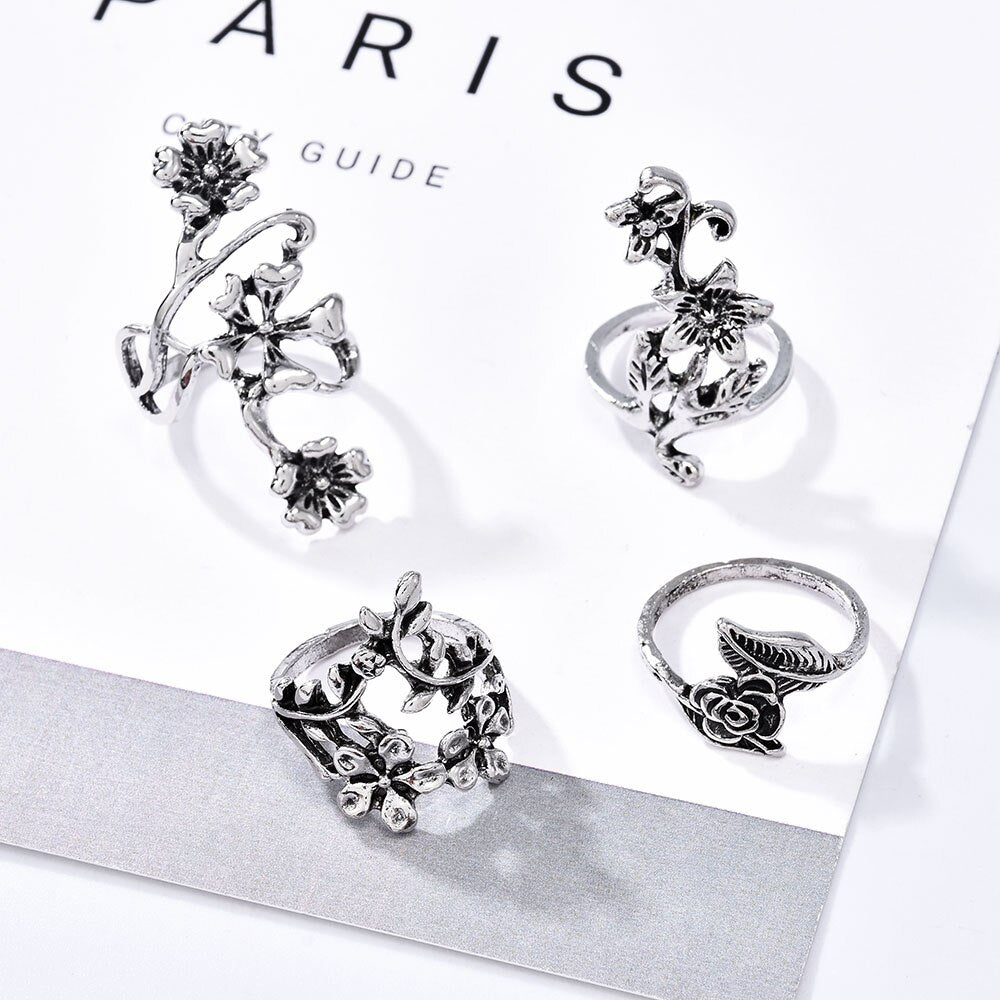 Forest Vine & Flower Ring Set