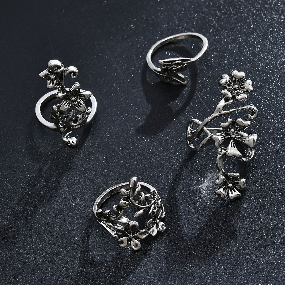 Forest Vine & Flower Ring Set