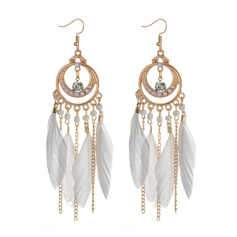 Bohemian Ivory Feather Earrings