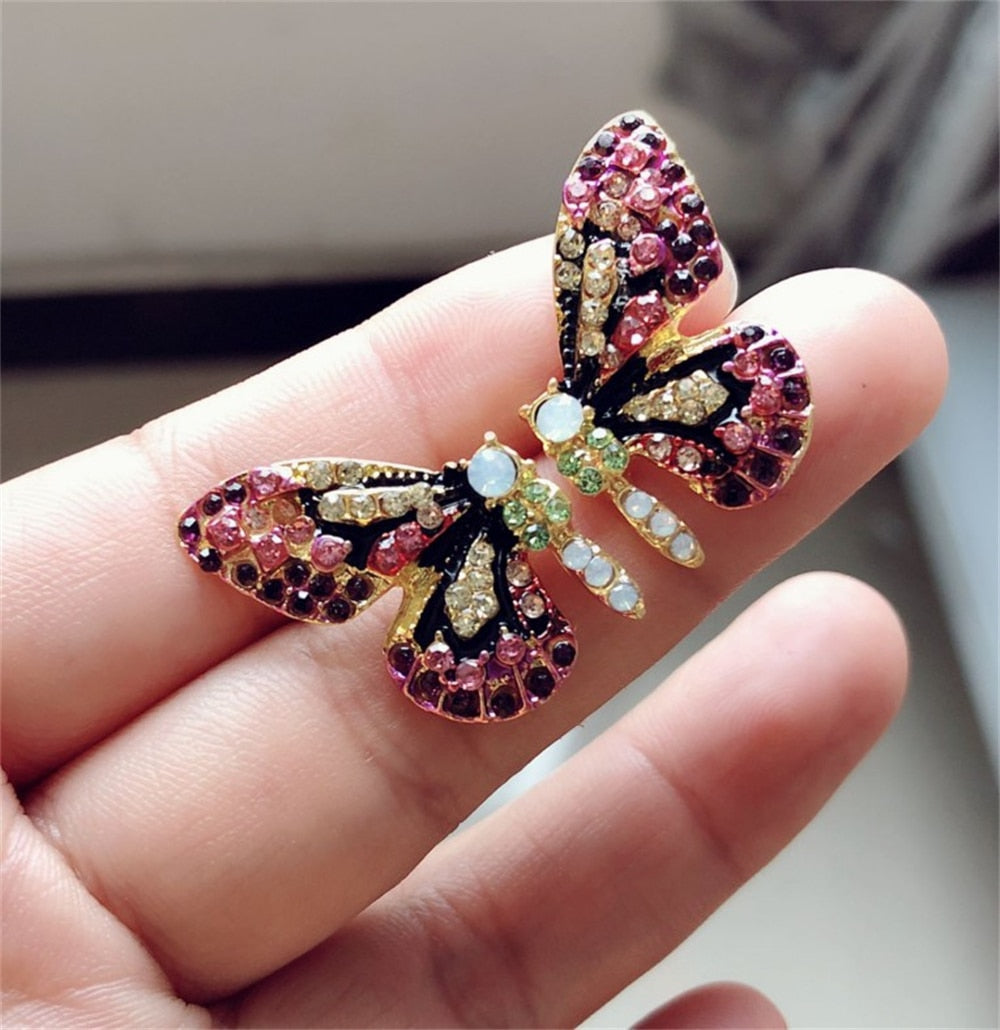 Exquisite Rhinestone Butterfly Stud Earrings