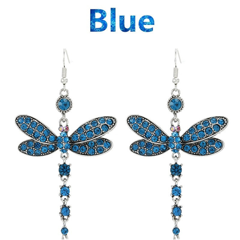 Exquisite Crystal Dragonfly Hook Earrings